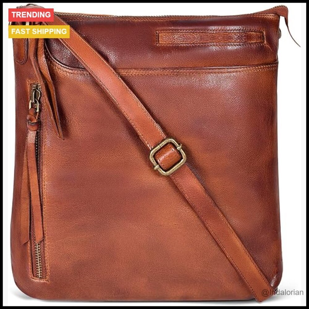 Genuine Leather Crossbody Bag Adjustable Strap Chic Minimal Sling Purse